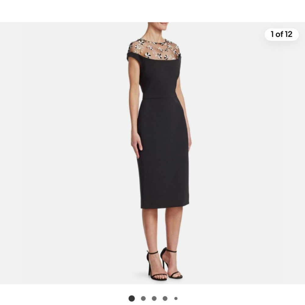 LELA ROSE Floral-Embroidered Tulle Fitted Dress